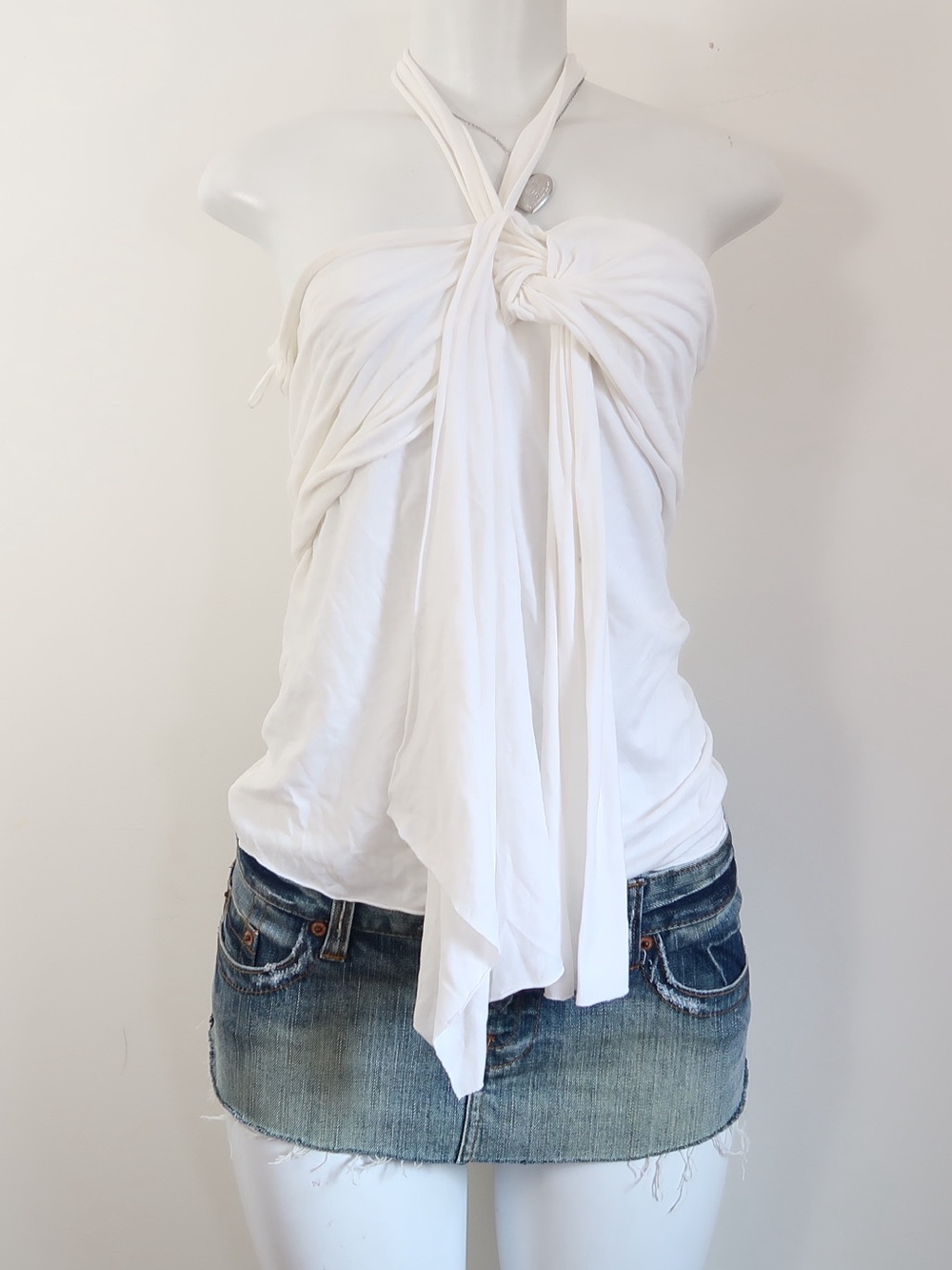 Express White Knot-Front Halter Camisole